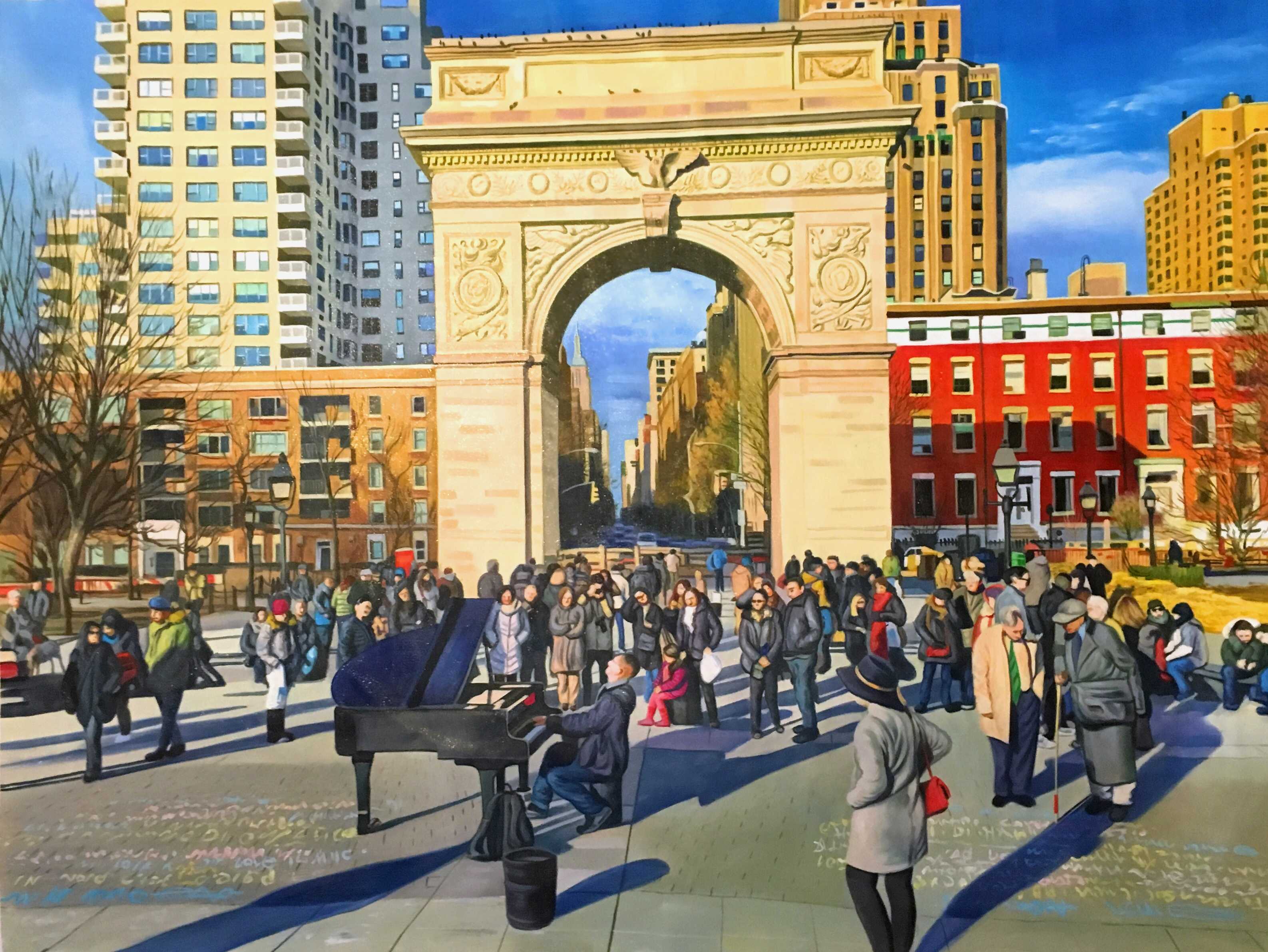 3173x2382 Washington Square Park Piano Player - Washington Square Park Painting