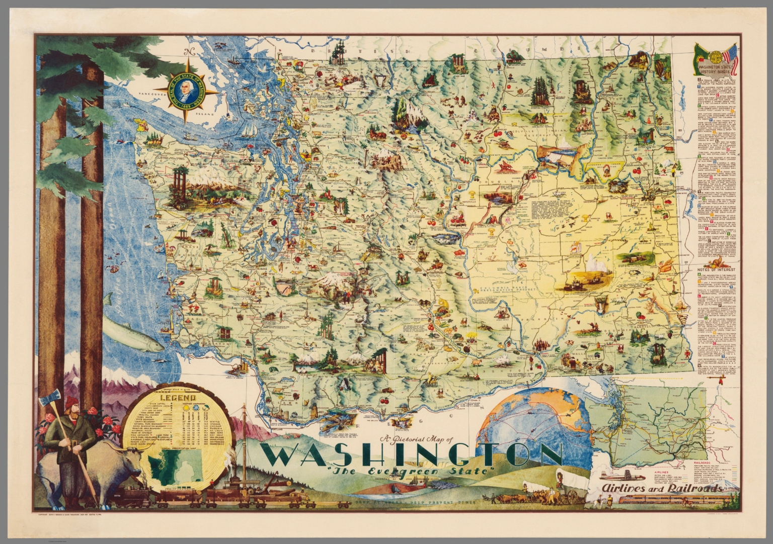 1536x1082 Pictorial Map Of Washington, The Evergreen State. - Washington State Painting