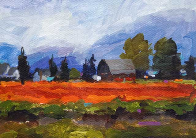 640x450 John K. Harrell Fine Art Tulip Fields 5 X 7 Acrylic - Washington State Painting