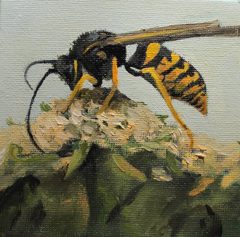 770x761 Saatchi Art Wasp On A Flower Painting By Alex Jabore - Wasp Painting