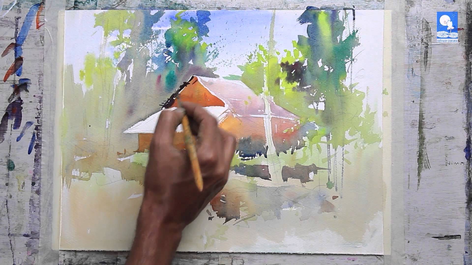 1920x1080 Forest House - Watar Colour Painting