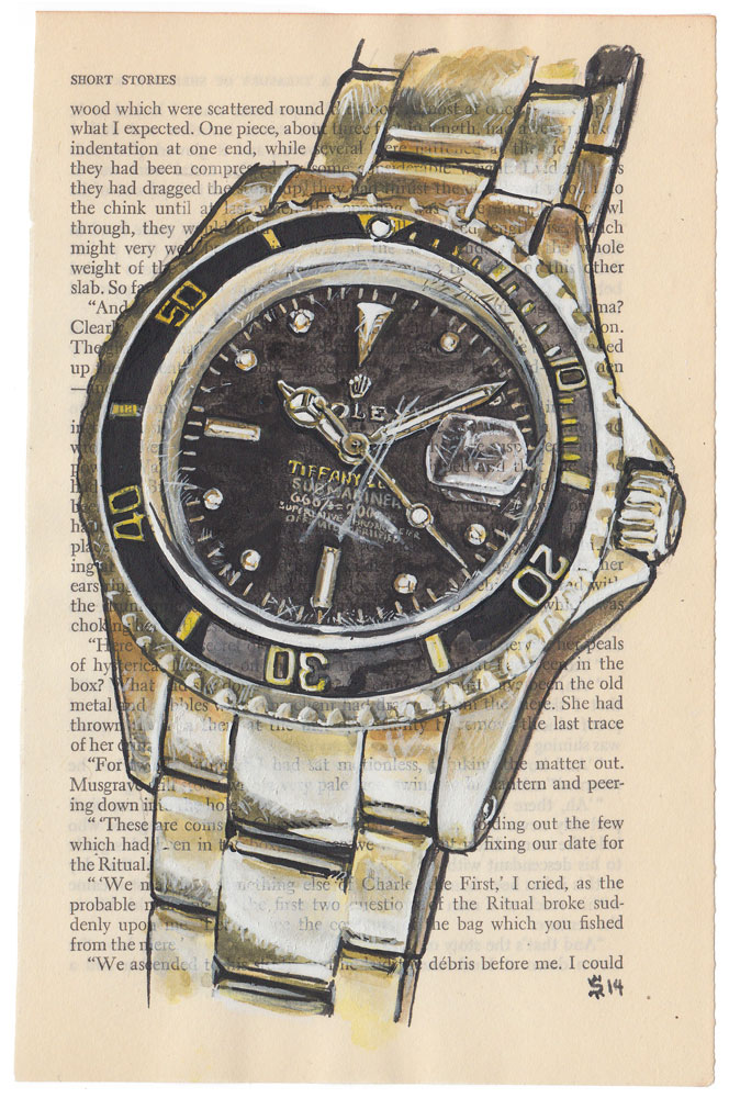 664x1000 Gold Vintage Tiffany Co. Rolex Submariner 1680 - Watch Painting