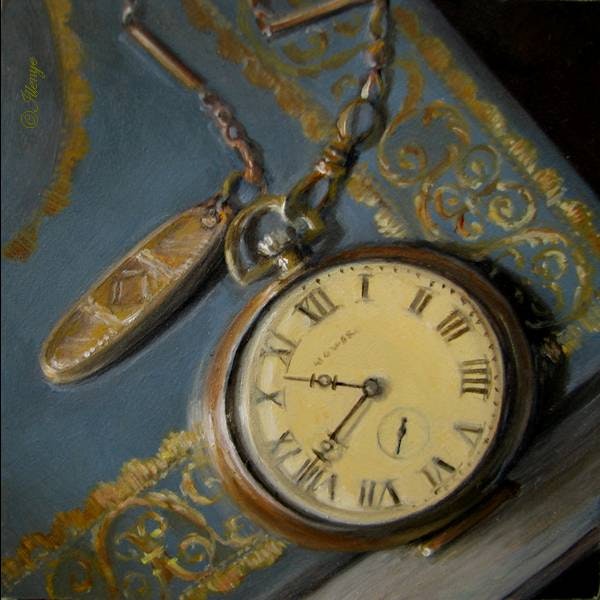 600x600 Grandfather's Antique Gold Fob Watch Still Life Oil Painting By - Watch Painting