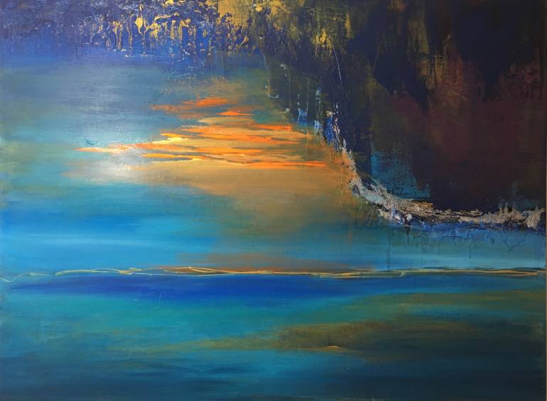 770x565 Saatchi Art Sunset4over Water Large Blue Abstract Painting - Water Abstract Painting