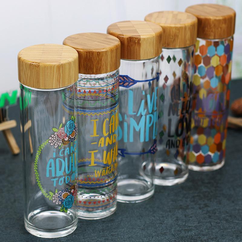 800x800 Vintage Glass Bottle With Bamboo Lid Sealed Sports Water Bottle - Water Bottle Painting