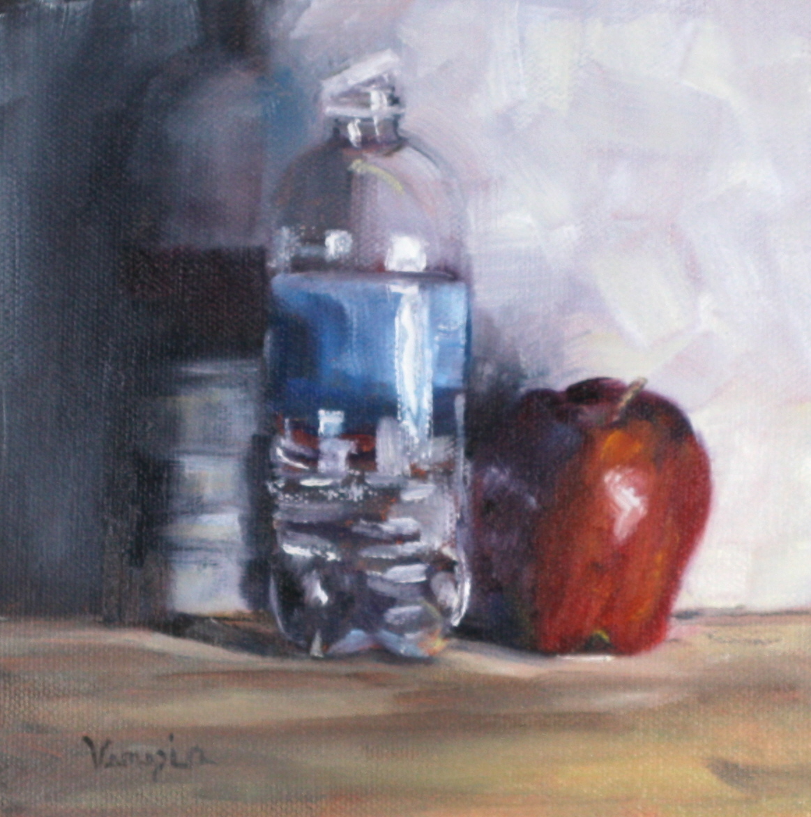 1163x1171 Venezia Art Studio Still Life Painting With Water Bottle And Apple - Water Bottle Painting
