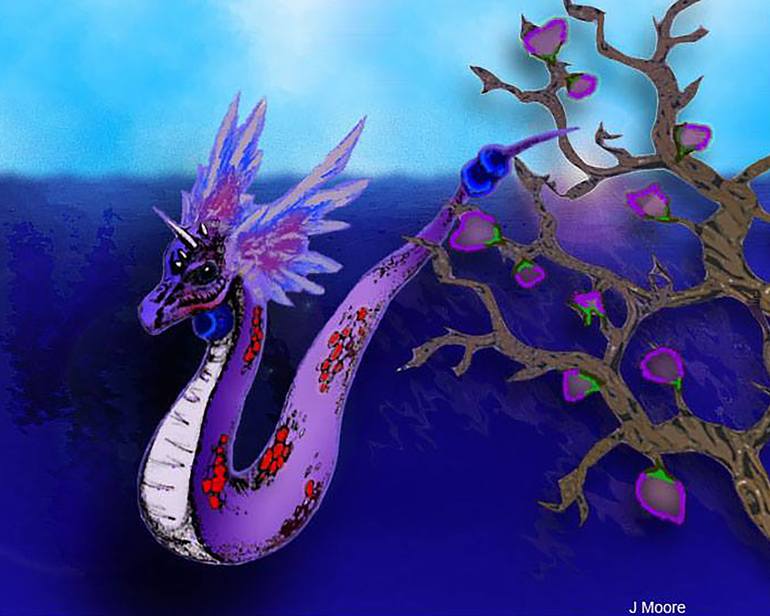 770x616 Saatchi Art Mythical Water Dragon Painting By James Moore - Water Dragon Painting