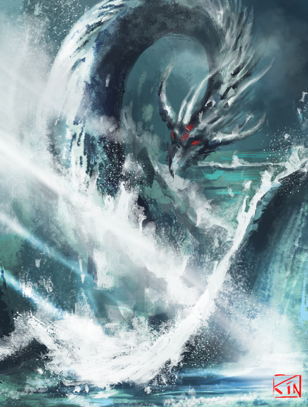 600x793 Water Dragon By Rinacane - Water Dragon Painting