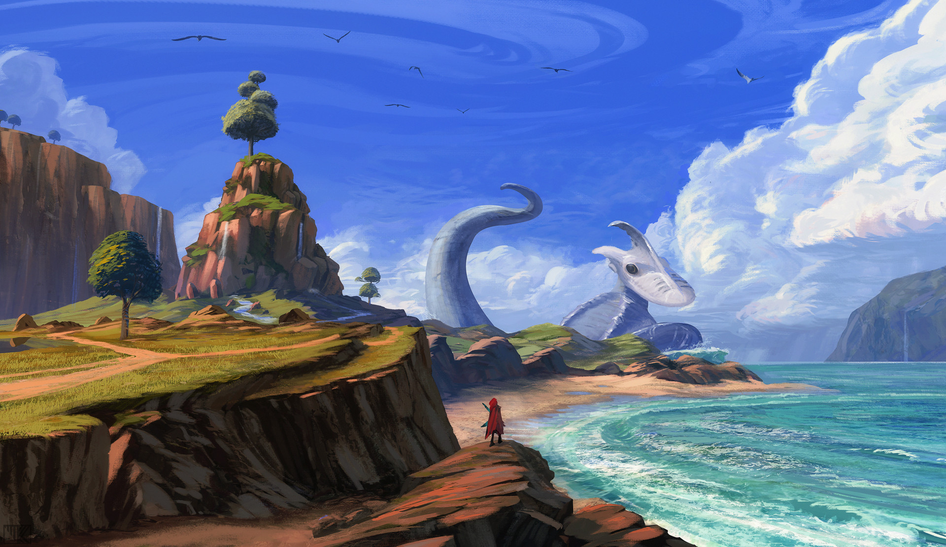 1920x1110 Artstation - Water Dragon Painting