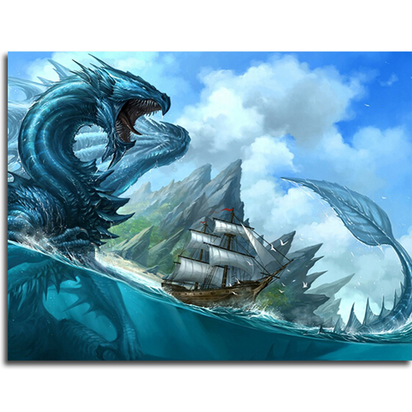 801x801 Dragon With Shipping Diamond Embroidery At Sea New Arrival Diamond - Water Dragon Painting