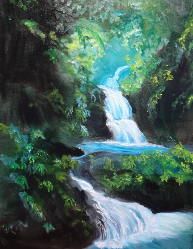 770x992 Saatchi Art Hawaiian Waterfalls Painting By Jenny Jonah - Water Falls Painting