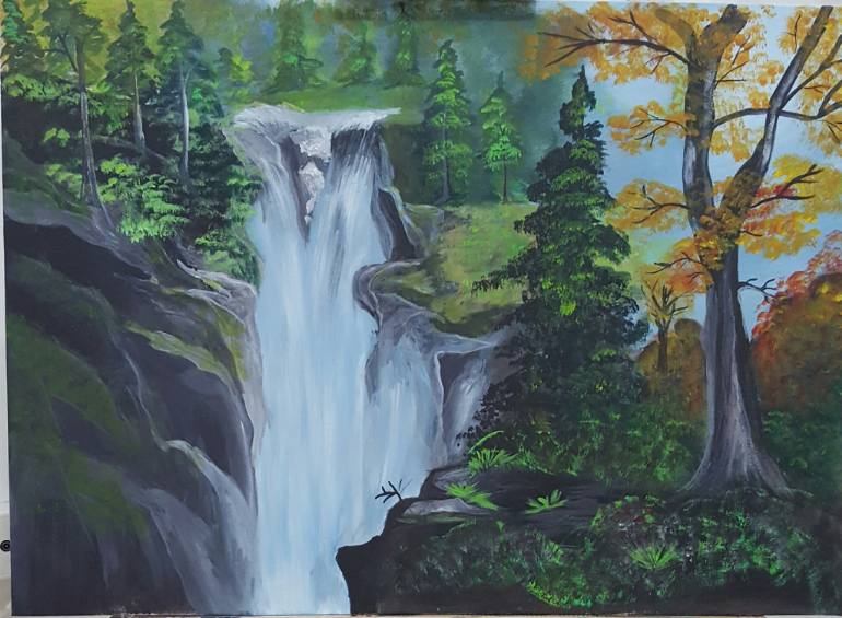 770x565 Saatchi Art Wild Waterfalls Painting By Wasim Akram - Water Falls Painting
