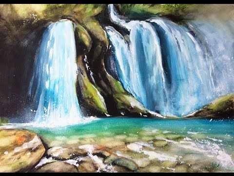 480x360 Watercolor Waterfall Painting Demonstration - Water Falls Painting