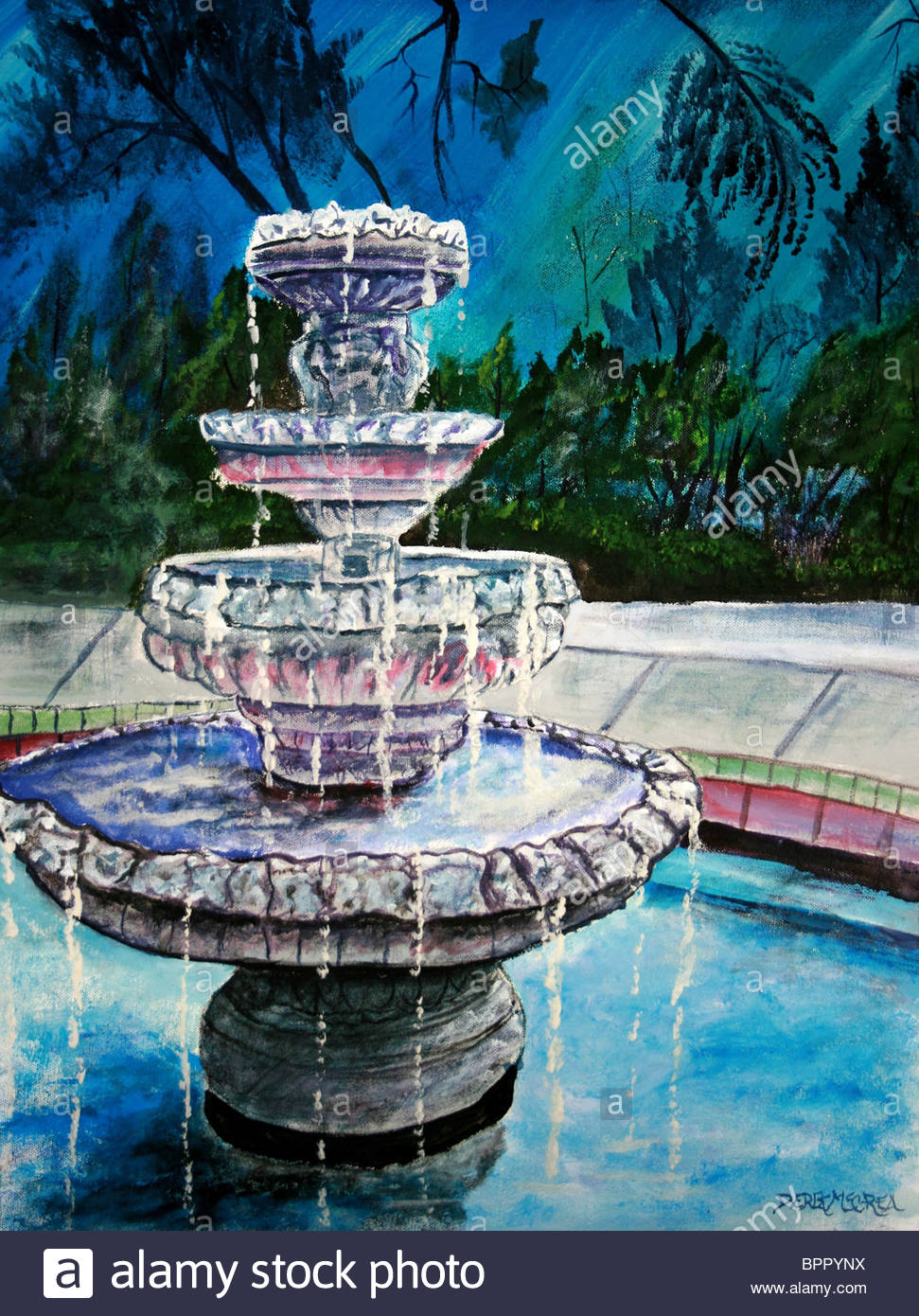 971x1390 Modern Art Water Fountain Acrylic Painting Stock Photo 31237526 - Water Fountain Painting