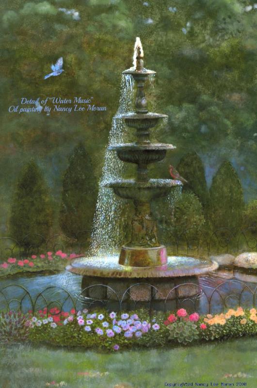 530x800 Nancy Lee Moran Romantic Realism Art Titled Water Music - Water Fountain Painting