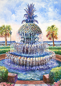 214x300 Pineapple Fountain Paintings Pixels - Water Fountain Painting