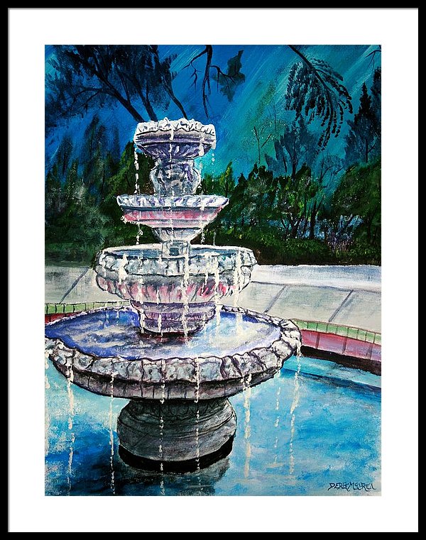 600x761 Water Fountain Acrylic Painting Art Print Framed Print By Derek Mccrea - Water Fountain Painting