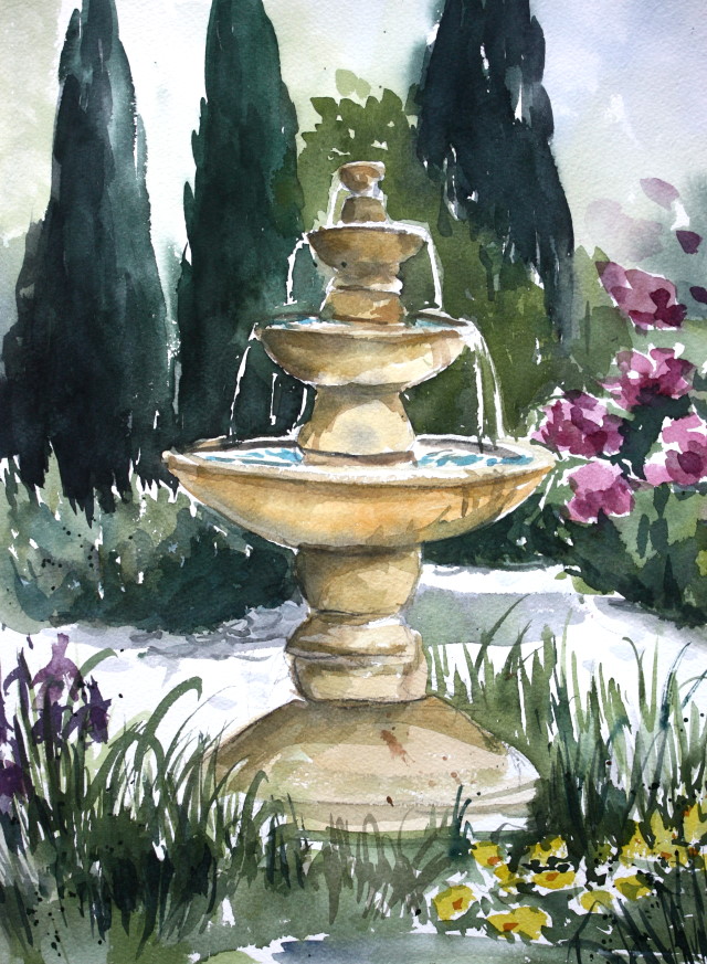 640x873 Water Fountain Paint - Water Fountain Painting