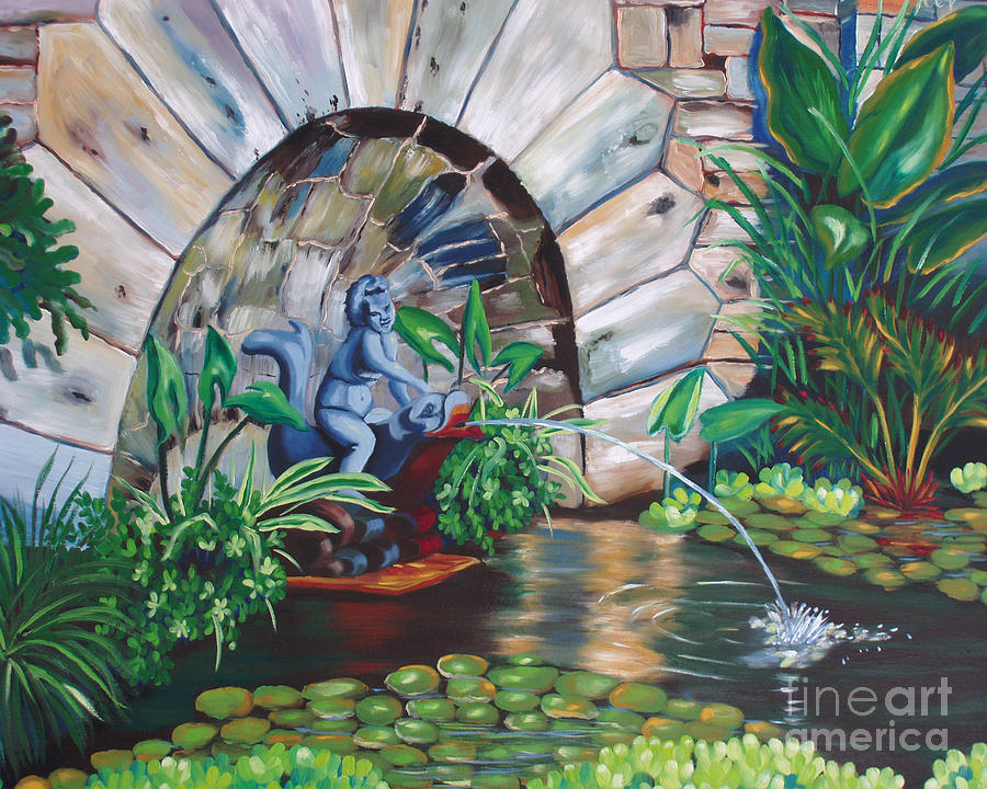 900x720 Water Fountain Painting By Milagros Palmieri - Water Fountain Painting