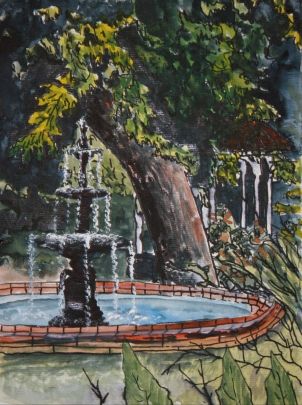 302x405 Fountain Paintings - Water Fountain Painting