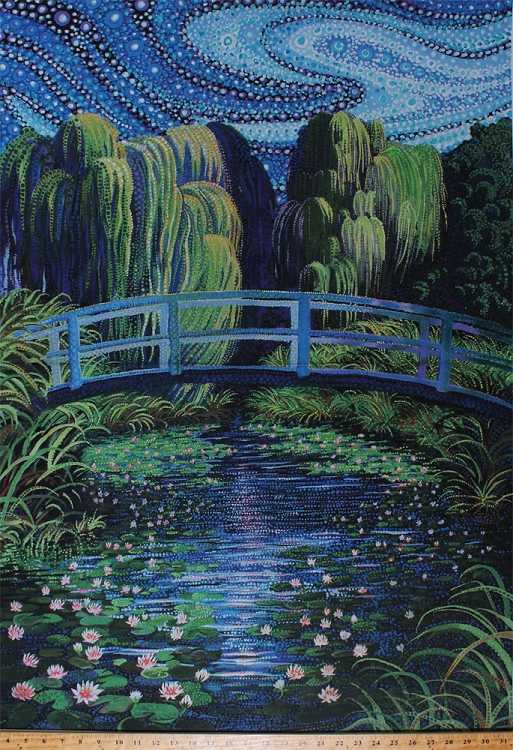 513x750 29 X 44 Panel Water Garden Water Lilies Lily Lotus Flowers Pond - Water Garden Painting