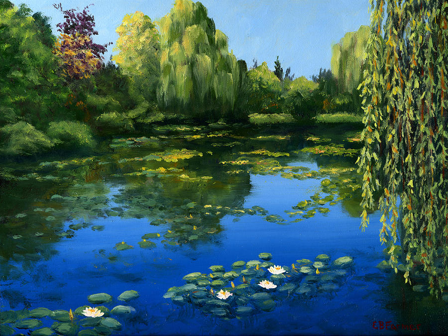 900x675 Monet Water Lily Garden Ii, Giverny, France Painting By Elaine Farmer - Water Garden Painting
