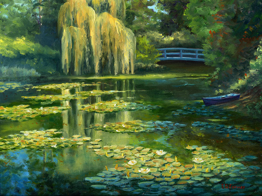 900x675 Monet Water Lily Garden Iii, Giverny, France Painting By Elaine Farmer - Water Garden Painting