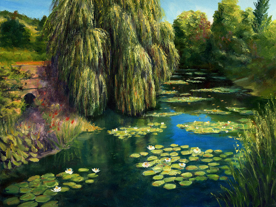 900x675 Monets Water Lily Garden I, Giverny, France Painting By Elaine Farmer - Water Garden Painting