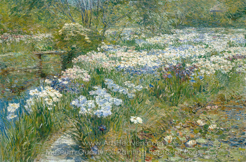 820x540 Reproduction Painting Childe Hassam The Water Garden, Hand Painted - Water Garden Painting