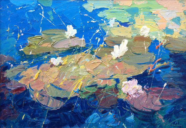 770x532 Saatchi Art White Water Lilies Painting By Agostino Veroni - Water Lilies Painting