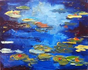 300x239 Oil Painting Water Lilies Pond Impressionist Waterscape Ebay - Water Lily Oil Painting
