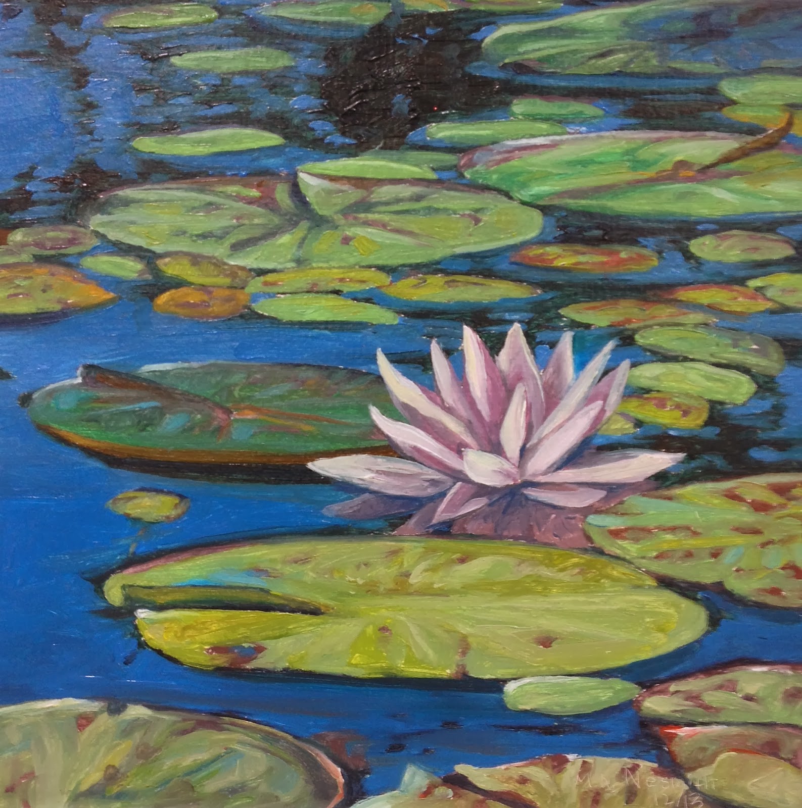 1587x1600 Paint Daily Texas Pink Lady - Water Lily Oil Painting