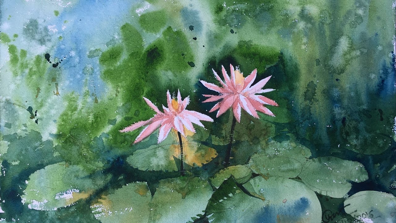 1280x720 Water Lily, Watercolor Demonstration By Prashant Sarkar - Water Lily Watercolor Painting