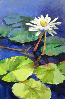 266x400 Water Lily Blues - Water Lily Watercolor Painting