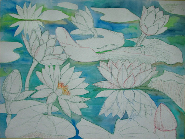 610x460 Watercolor Water Lilies Painting - Water Lily Watercolor Painting