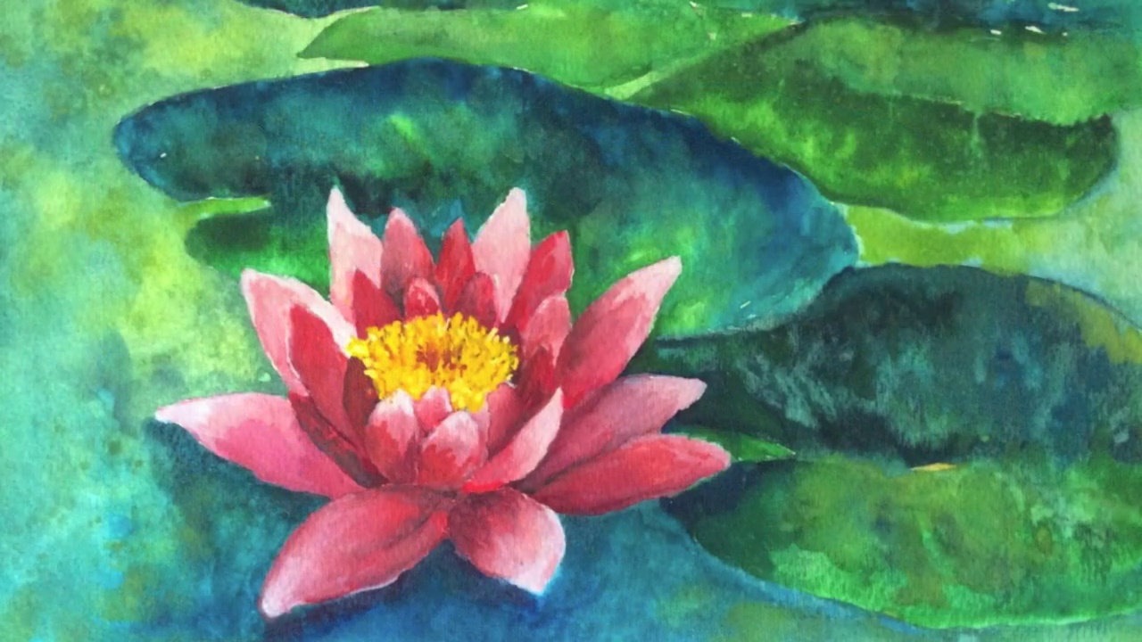 1280x720 How To Paint A Water Lily Pond With Watercolor, Easy Step By Step - Water Lily Watercolor Painting