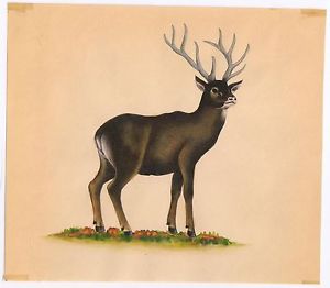 300x262 Miniature Art Animal Water Color Painting Hand Painted Black Buck - Water Painting A Buck