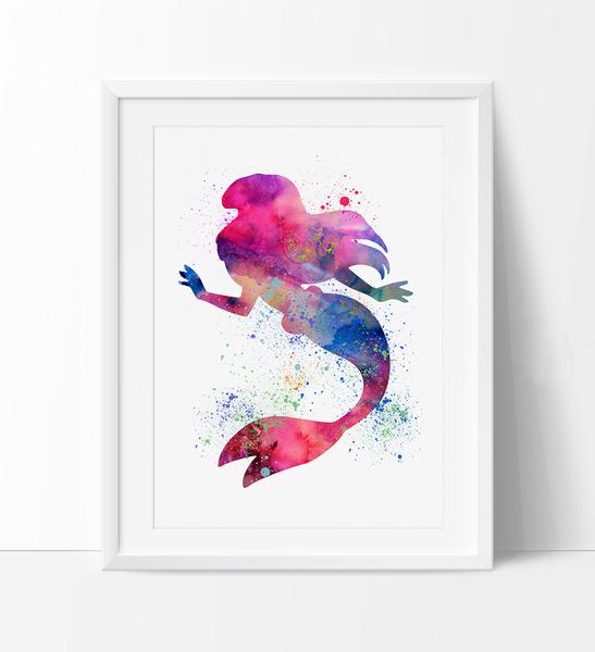 547x600 Ariel Disney Watercolor Wall Art, Princess Watercolor Painting - Water Painting Art