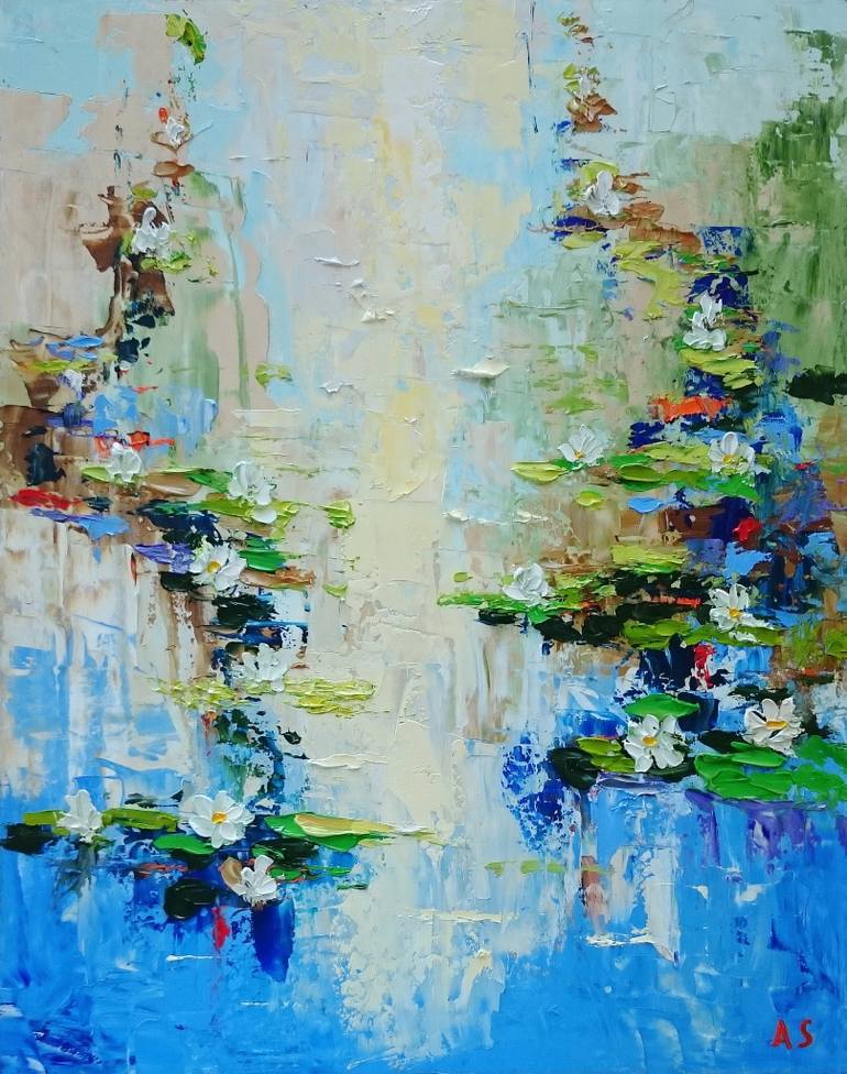 770x976 Saatchi Art Water Lilies Pond Original Palette Knife Oil - Water Painting Artist