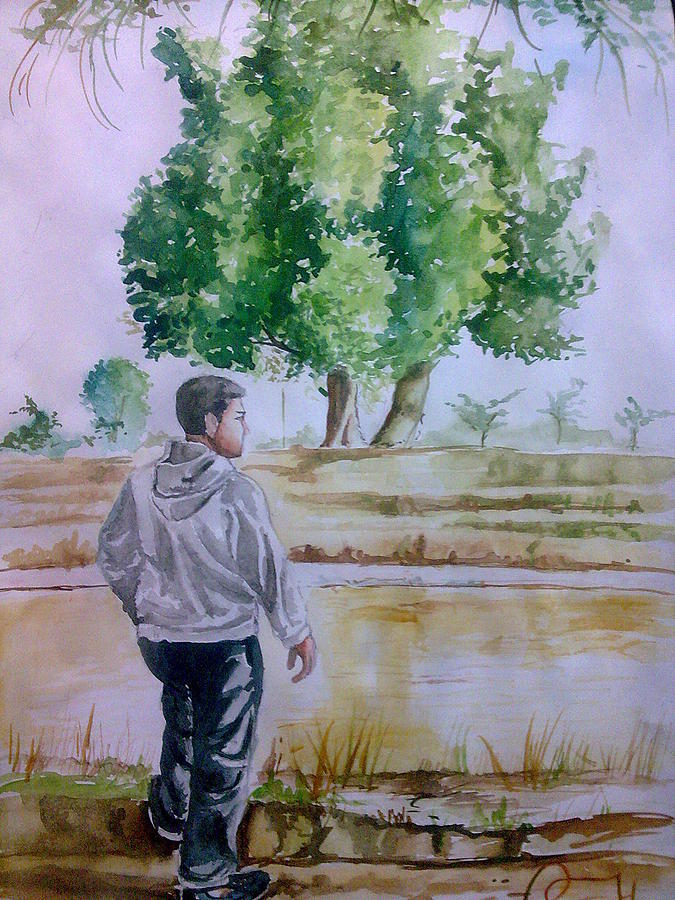 675x900 Landscape Of Water Colour Self Standing In Painting Ganesh Art - Water Painting Drawing
