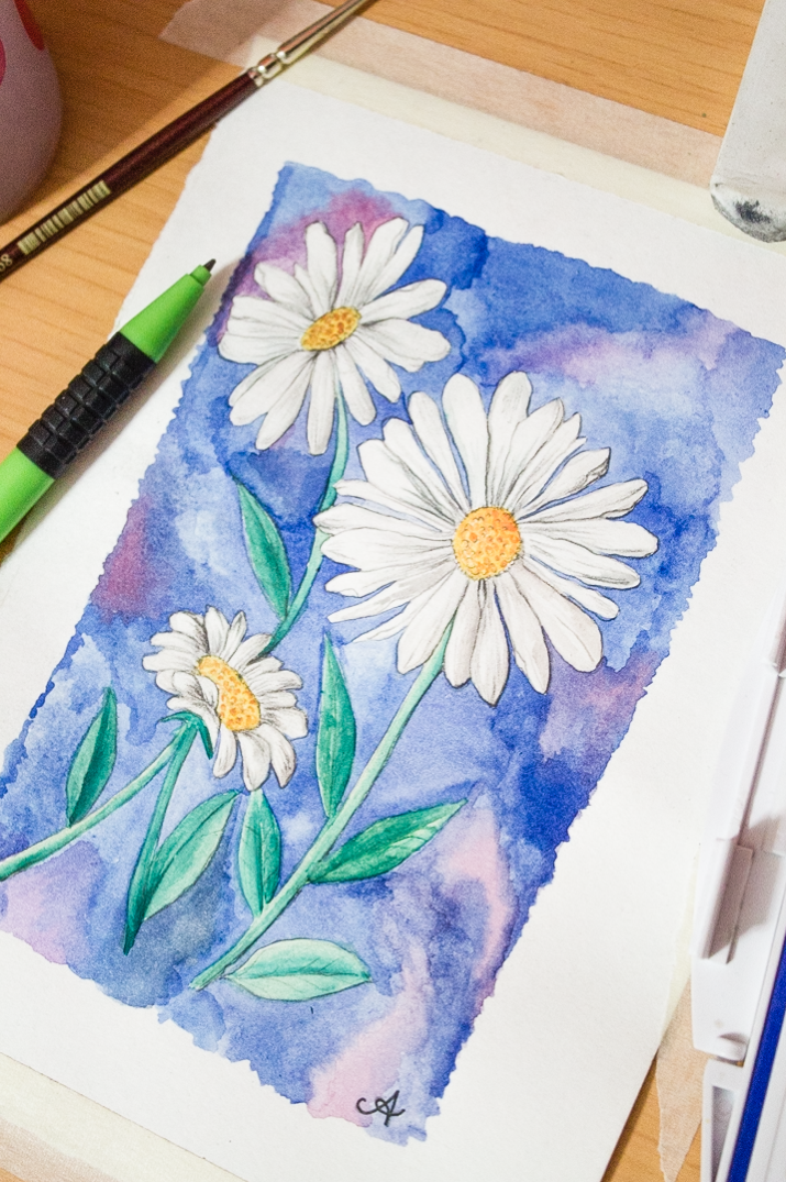 715x1075 Draw + Paint A Daisy In Watercolour Surely Simple - Water Painting Drawing