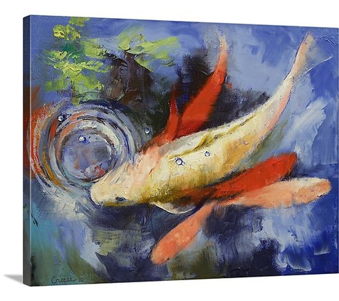 490x434 Canvas On Demand Koi And Water Ripples By Michael Creese Painting - Water Painting On Canvas