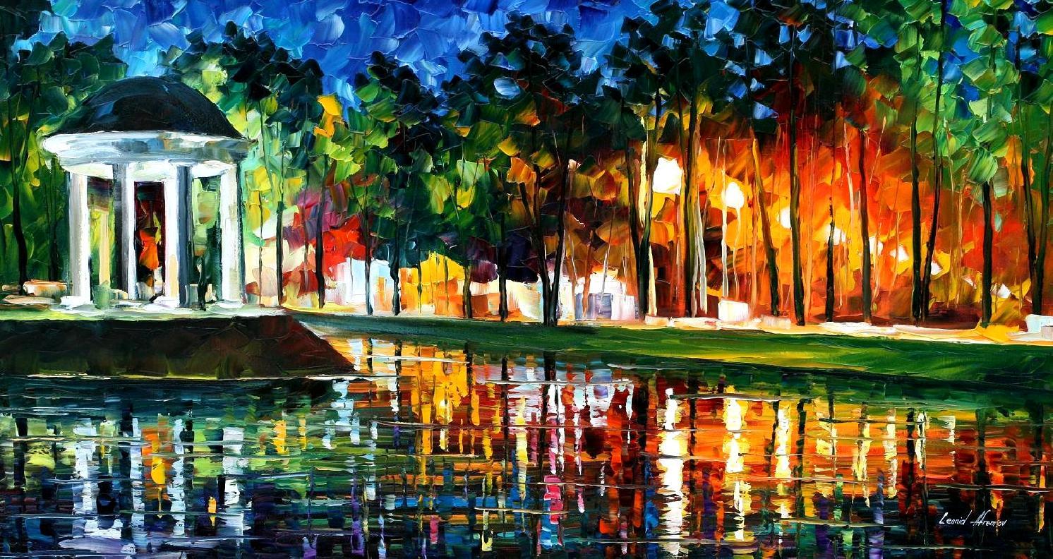 1492x792 Gazebo By The Water Palette Knife Oil Painting On Canvas By - Water Painting On Canvas