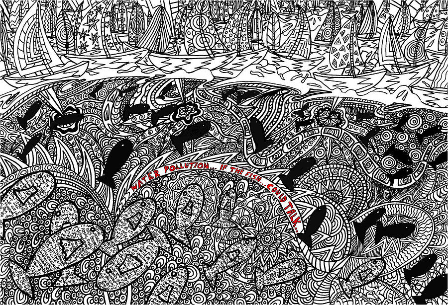 900x614 Water Pollution If The Fish Could Talk Painting By Karen Elzinga - Water Pollution Painting