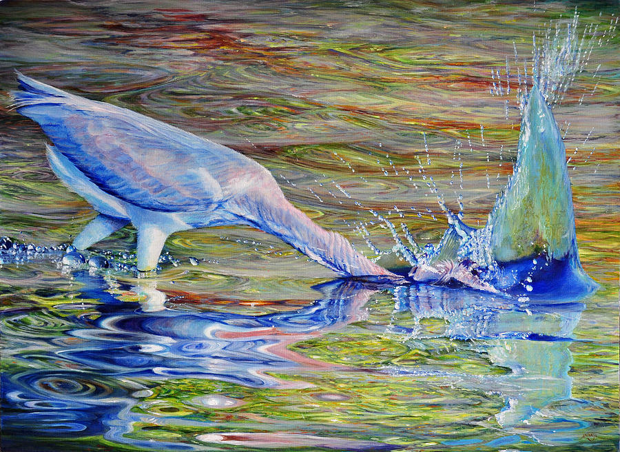 900x656 Splash Fishing Painting By Annajo Vahle - Water Splash Painting