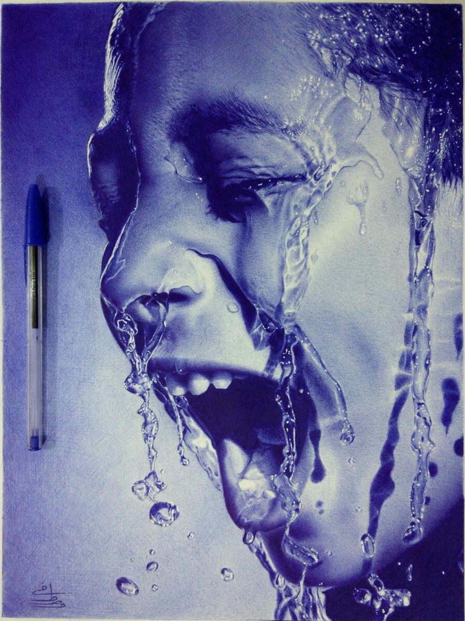 960x1280 Water Splash With Ballpoint Pen By Me On Behance - Water Splash Painting