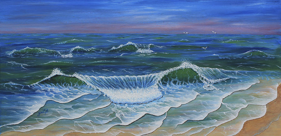 900x436 Ocean Waves Dance At Dawn Original Acrylic Painting Painting By - Water Wave Painting