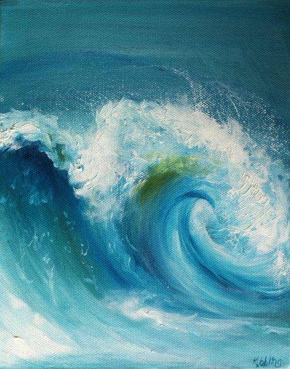 570x726 Wave Oil Painting Ocean Original 8x10 - Water Wave Painting