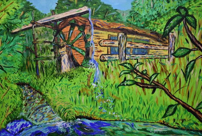770x520 Saatchi Art Old Fashioned Water Wheel Painting By Jeffrey Damasiewicz - Water Wheel Painting