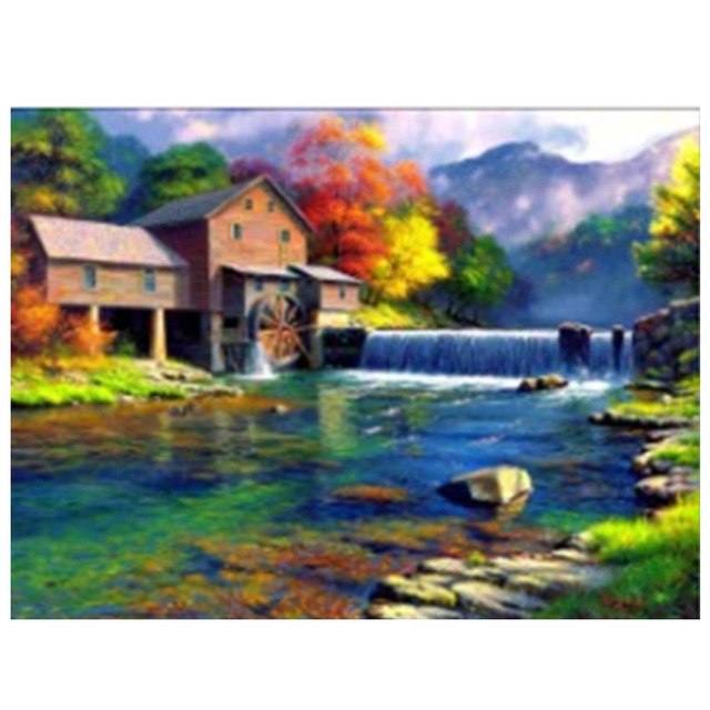 640x640 The Water Wheel 5d Diy Diamond Painting Cross Stitch Of Diamond - Water Wheel Painting